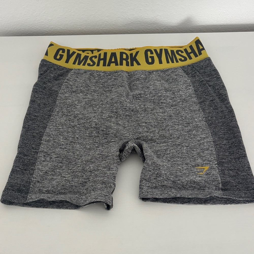 Gymshark Heather Gray and Gold Trim Biker Shorts